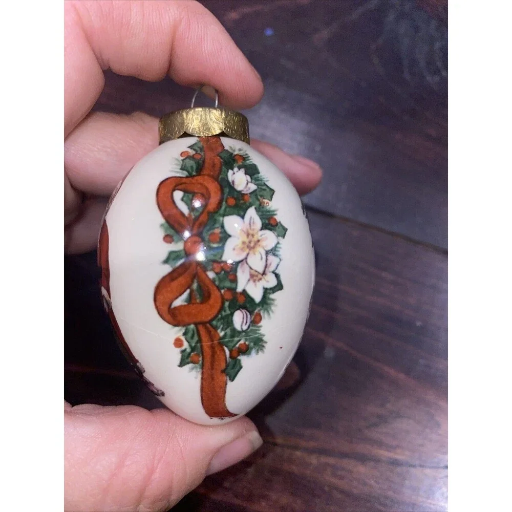 Vintage The Egg Lady Christmas Tree Ornament Santa Claus Hand Painted Elf Crack